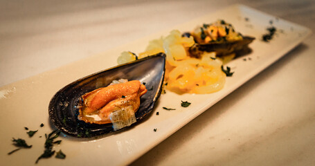 Aperitivo de comida, tapas de restaurante