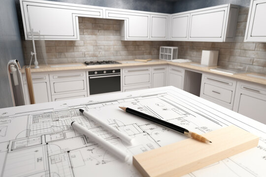 drawings of plans for a bathroom build on a kitchen island blueprint