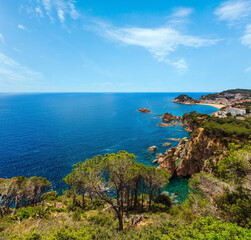 Obraz premium Summer sea coastline landscape and Tossa de Mar fishing town on the Costa Brava, Catalonia, Spain.