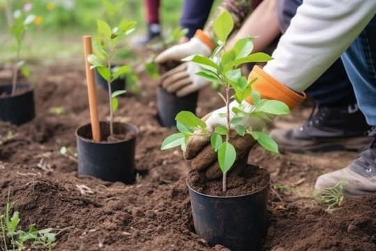 Planting trees in a reforestation program