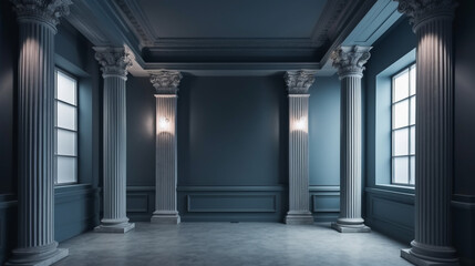 Beautiful grey blue empty wall with pillars