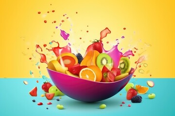 various type of fruit slices stacked with splash, fruit punch concept. Generated by AI