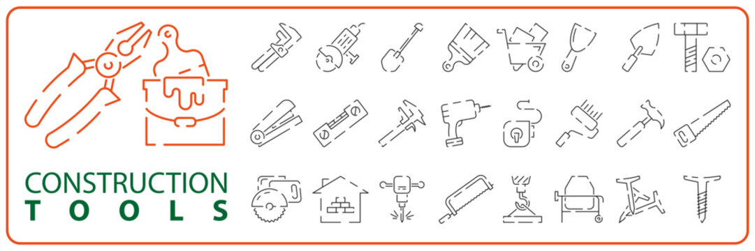 Construction Tools line vector icons building site