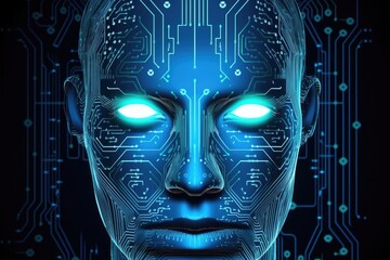 Realistic 3d head representing artificial intelligence, Abstract lines, triangles and particle style design. digital brain. Robotics concept - generative ai