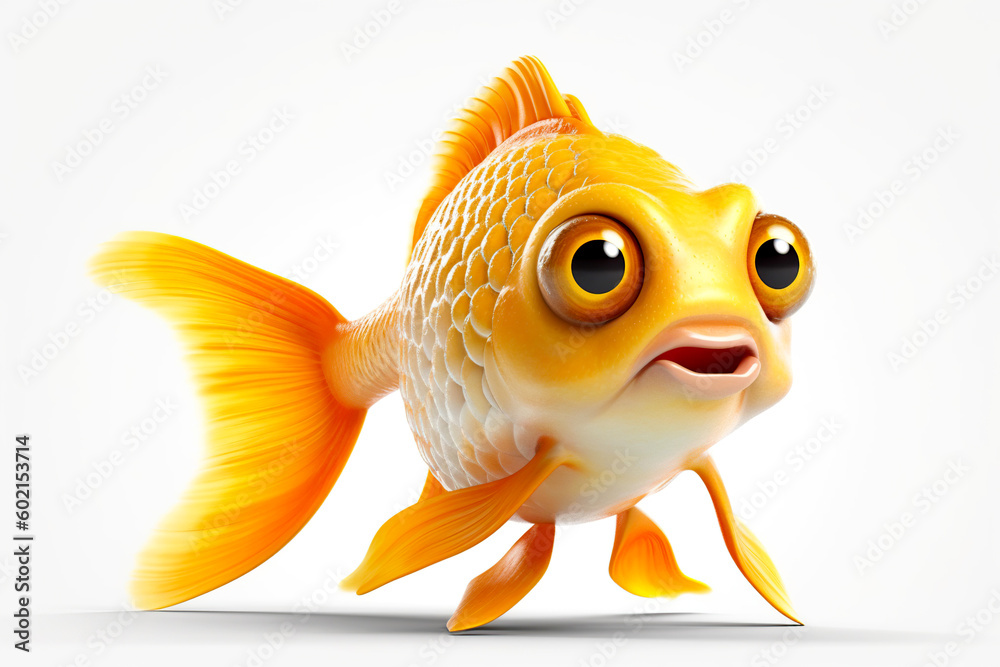 Wall mural cartoon Goldfish on white background. Generative AI