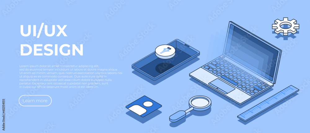 Wall mural ui uxdesign isometric scene. creation of the user interface. modern vector illustration isometric st