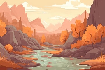 scenic landscape with a river flowing through mountains Generative AI