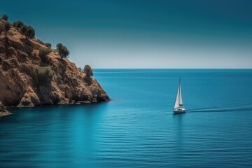 Sailboat in white water on blue day in maltea sardinia - generative ai