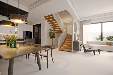 Fototapeta na wymiar Luxury home interior, living and kitchen room