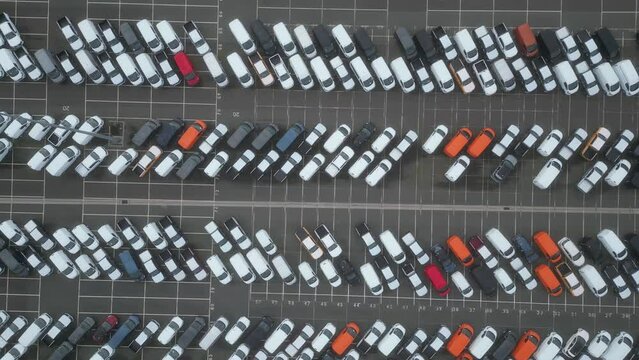 Car parking at the port. Delivery of cars by ship	