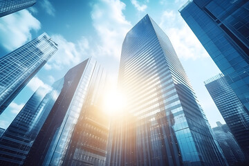 Fototapeta na wymiar modern skyscrapers, business office buildings with blue sky