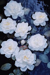 Beautiful white roses floating in the water - generative, ai