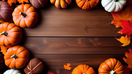 Autumn Bliss: A Cozy Seasonal Arrangement of Leaves, Pumpkins, and Cinnamon on a Rustic Wood Background