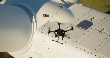 AERIAL Industrial drone flying near wind turbine, gathering video data for inspection and service © supamotion