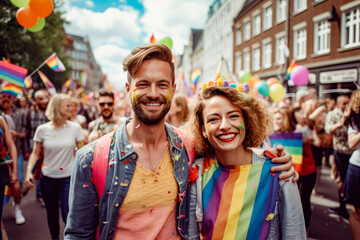 Couple at the lgbtq parade, generative ai