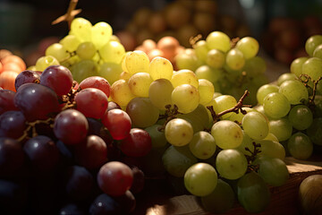 Fresh Fruit Brunch Green Grapes, fruitsl Background Concept. Generated by AI