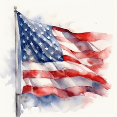 Watercolor USA flag. Illustration AI Generative.