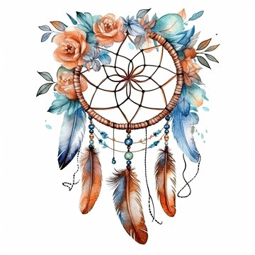 Watercolor dream catcher. Illustration AI Generative.