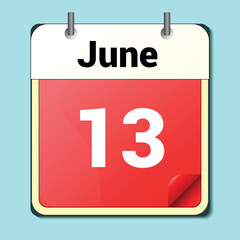 day on the calendar, vector image format, June 13