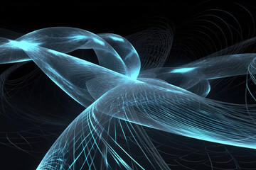 Abstract, futuristic blue lines on a dark background swirling around - Generative AI Content