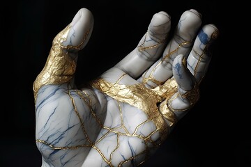 sculpture of hands, a gold vein pattern inlaid in marble. generative AI - obrazy, fototapety, plakaty