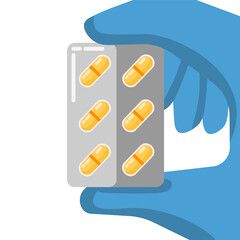 Flat design of pills in a hand for medical and healthcare. Illustration for websites, landing pages, mobile applications, posters and banners. Trendy flat vector illustration