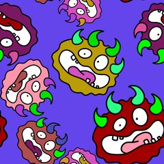 Cartoon monsters seamless emoticons aliens pattern for kids clothes print and wrapping paper and fabrics
