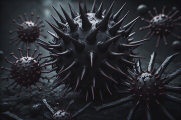 Black spiked virus seamless background. Generative ai
