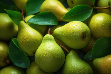 Pears, Large Group, Background – Italian Cultivar of Green Pear "Pera Coscia" (Pyrus Communis) with Red Shade. generated by AI