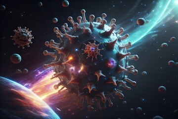 Big planet virus in space universe. Generative ai