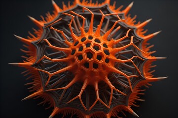 Red spike virus close up with black background. Generative ai