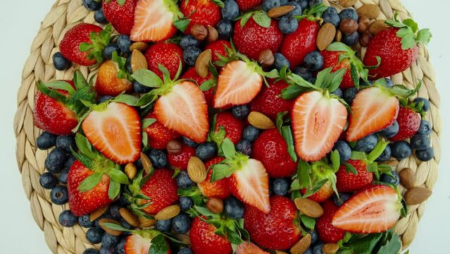Juicy Strawberries in a Basket, featuring Red, Pine Berry, and Hula Strawberry