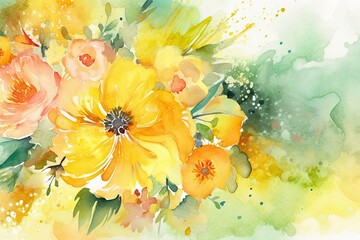 Yellow and Pink Watercolor Flowers Generative AI