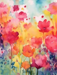 abstract image that suggests a lush rainforest, using the fluidlo style of watercolor painting, color mixing in shades of green, blue and yellow, Generative Ai