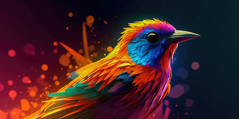Obraz premium Bright colorful abstraction with the image of a bird on a forest background. Generative AI