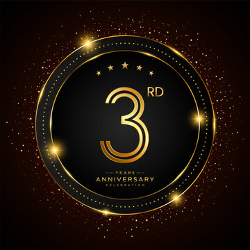 3rd anniversary logo with golden color double line style