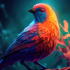 Bright colorful abstraction with the image of a bird on a forest background. Generative AI