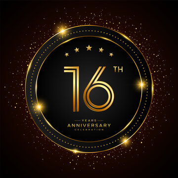 16th anniversary logo with golden color double line style