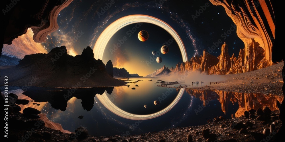 Wall mural outer planet landscape with from sci fi novel. superlative generative ai image.