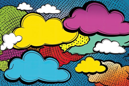 pop art style clouds in a blue sky Generative AI