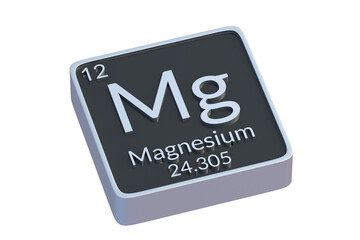 Magnesium Mg chemical element of periodic table isolated on white background. Metallic symbol of chemistry element. 3d render - obrazy, fototapety, plakaty