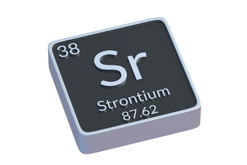 Strontium Sr chemical element of periodic table isolated on white background. Metallic symbol of chemistry element. 3d render