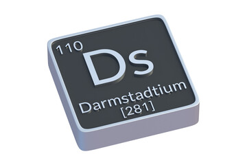 Darmstadtium Ds chemical element of periodic table isolated on white background. Metallic symbol of chemistry element. 3d render