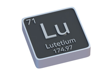 Lutetium Lu chemical element of periodic table isolated on white background. Metallic symbol of chemistry element. 3d render