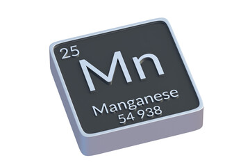 Manganese Mn chemical element of periodic table isolated on white background. Metallic symbol of chemistry element. 3d render
