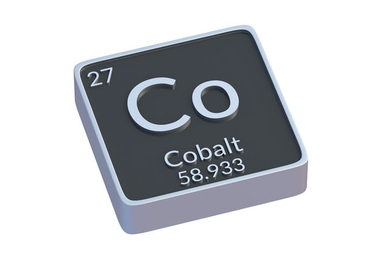 Cobalt Co chemical element of periodic table isolated on white background. Metallic symbol of chemistry element. 3d render