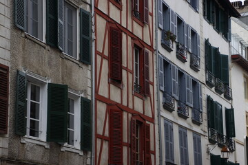 Facade of a house in the old town of Bayonne, France