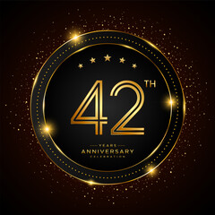 42th anniversary logo with golden color double line style