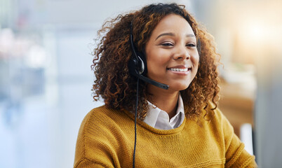 Virtual assistant, crm or friendly woman in call center consulting, speaking or talking at customer...
