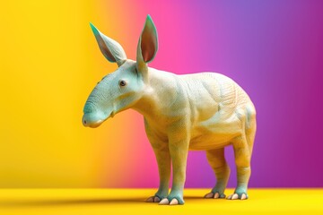 Obraz na płótnie Canvas AArdvark or Orycteropus on a brightly colored background, burrowing, nocturnal mammal in Africa of the order Tubulidentata, insectivore with long snout, created with generative AI. 